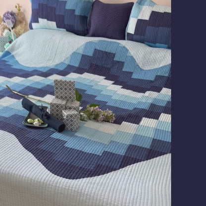 RAYMOND MALDIVIAN BLUE PATCHWORK QUILTED BEDCOVER SET