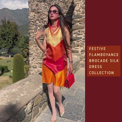 DEANNA FESTIVE FLAMBOYANCE BROCADE DRESS