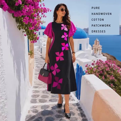 SARENA SONIA DELAUNAY INSPIRED HAND WOVEN COTTON PATCHWORK DRESS
