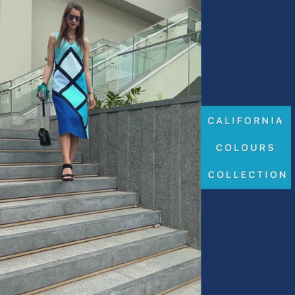 MADDIE CALIFORNIA COLORS HAND WOVEN COTTON PATCHWORK DRESS