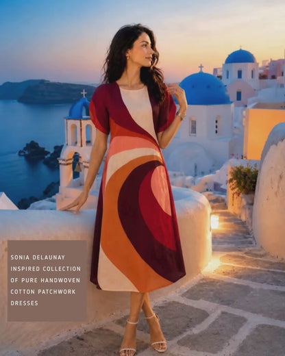 SABRINA SONIA DELAUNAY INSPIRED HAND WOVEN COTTON PATCHWORK DRESS