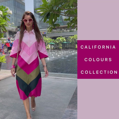 MELINDA CALIFORNIA COLORS HAND WOVEN COTTON PATCHWORK DRESS
