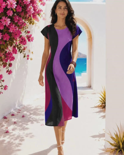 SOFIA SONIA DELAUNAY INSPIRED HAND WOVEN COTTON PATCHWORK DRESS