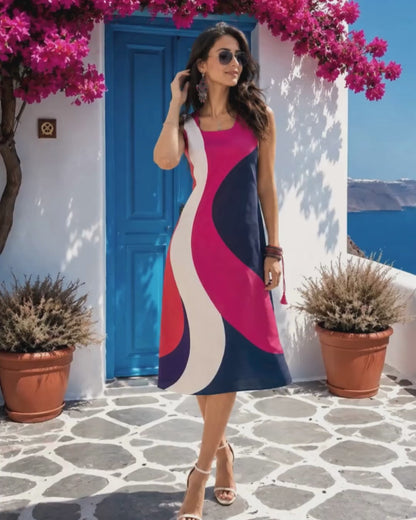 SYLVIE SONIA DELAUNAY INSPIRED HAND WOVEN COTTON PATCHWORK DRESS