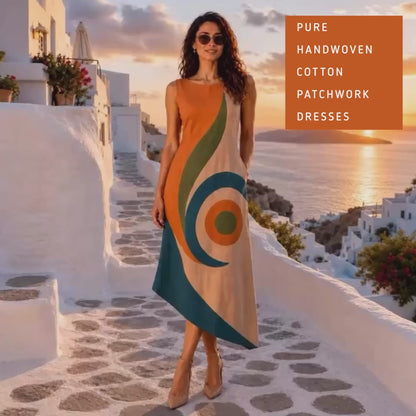 SELINA SONIA DELAUNAY INSPIRED HAND WOVEN COTTON PATCHWORK DRESS