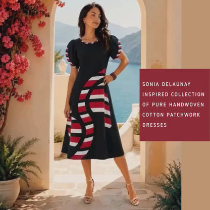 SUZIE SONIA DELAUNAY INSPIRED HAND WOVEN COTTON PATCHWORK DRESS