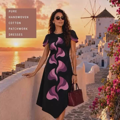 SOLEIL SONIA DELAUNAY INSPIRED HAND WOVEN COTTON PATCHWORK DRESS