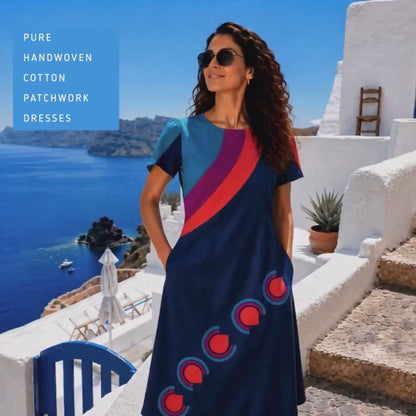 SHEILA SONIA DELAUNAY INSPIRED HAND WOVEN COTTON PATCHWORK DRESS