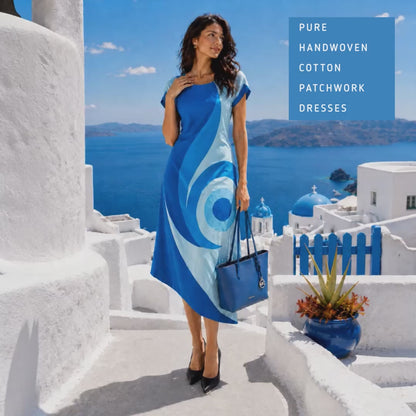 SENECA SONIA DELAUNAY INSPIRED HAND WOVEN COTTON PATCHWORK DRESS