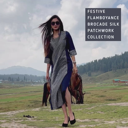 DIVA FESTIVE FLAMBOYANCE SILK BROCADE PATCHWORK LONG DRESS