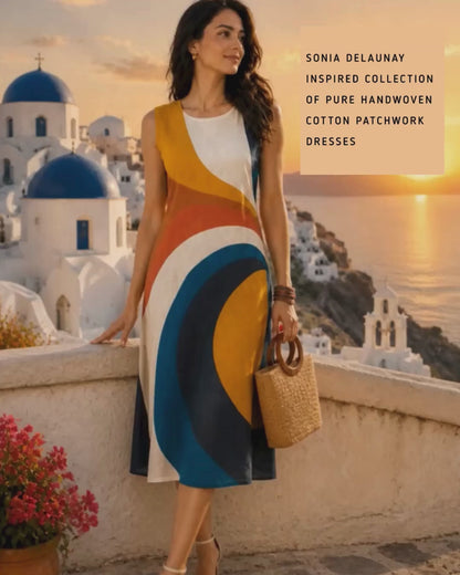SIMONE SONIA DELAUNAY INSPIRED HAND WOVEN COTTON PATCHWORK DRESS