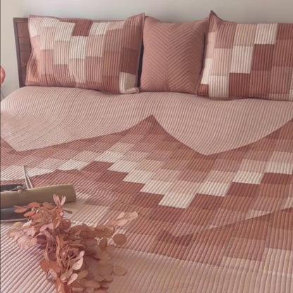 RUSSELL HINDUKUSH RANGE BEIGE PATCHWORK QUILTED BEDCOVER SET
