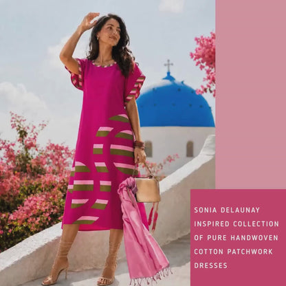 SHERRY SONIA DELAUNAY INSPIRED HAND WOVEN COTTON PATCHWORK DRESS