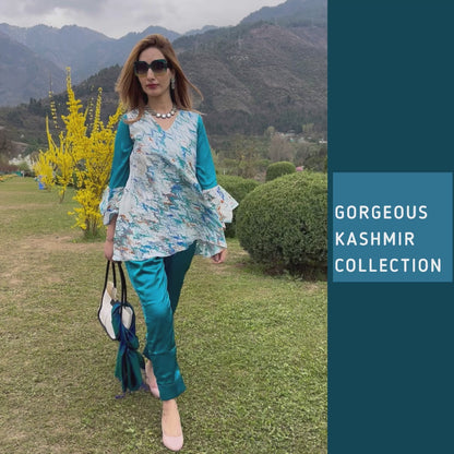 LIZZIE GORGEOUS KASHMIR WATER MARBLED PURE SILK TUNIC SET