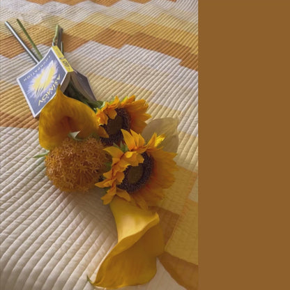 RUBEN CALIFORNIAN SUNSET YELLOW PATCHWORK QUILTED BEDCOVER SET